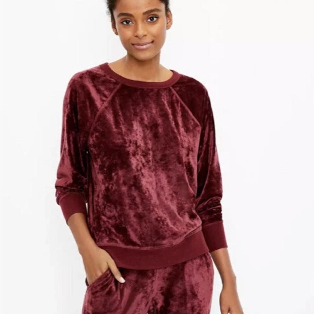 Lou & Grey Burgundy Velour Sweatshirt & Jogger Set Tracksuit Size Medium M